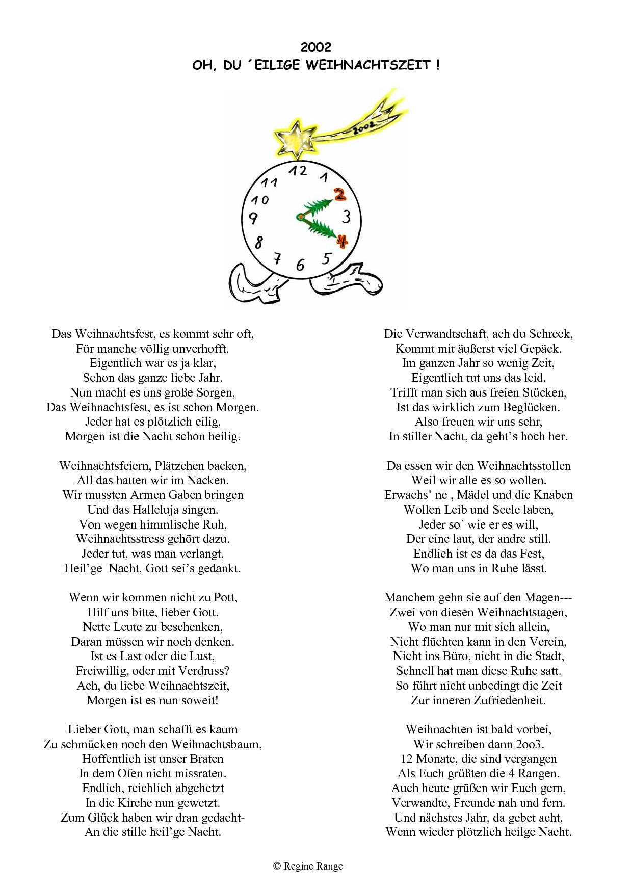 Weihnachtsgedicht Oh, du ´eilige Weihnachtszeit aus dem Jahr 2002.