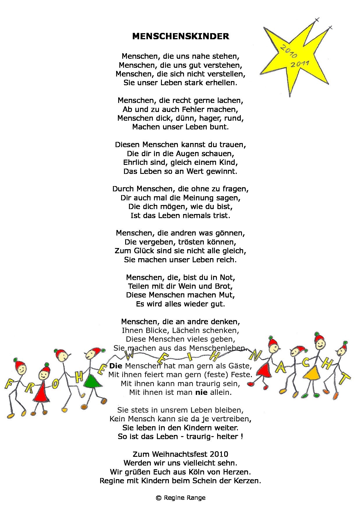 Weihnachtsgedicht Menschenskinder aus dem Jahr 2010.