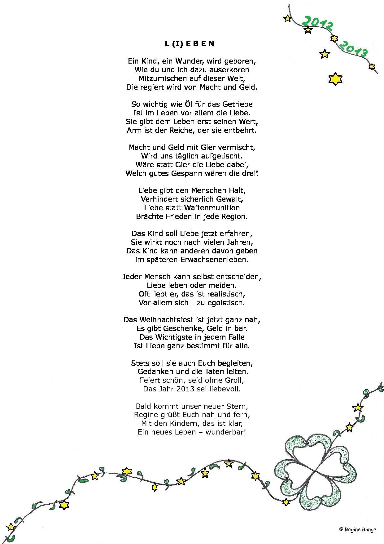 Weihnachtsgedicht L(i)eben aus dem Jahr 2012.