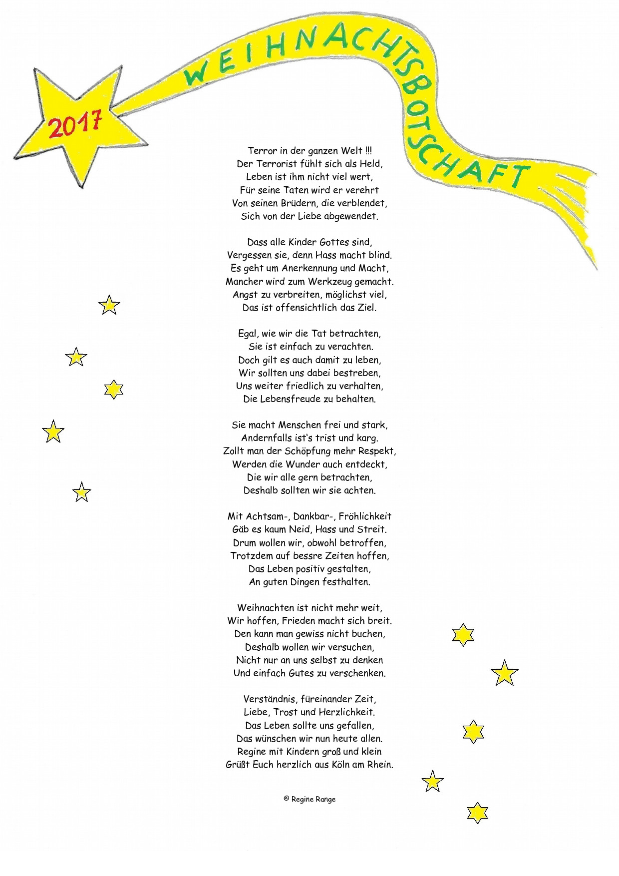 Weihnachtsgedicht Weihnachtsbotschaft aus dem Jahr 2017.