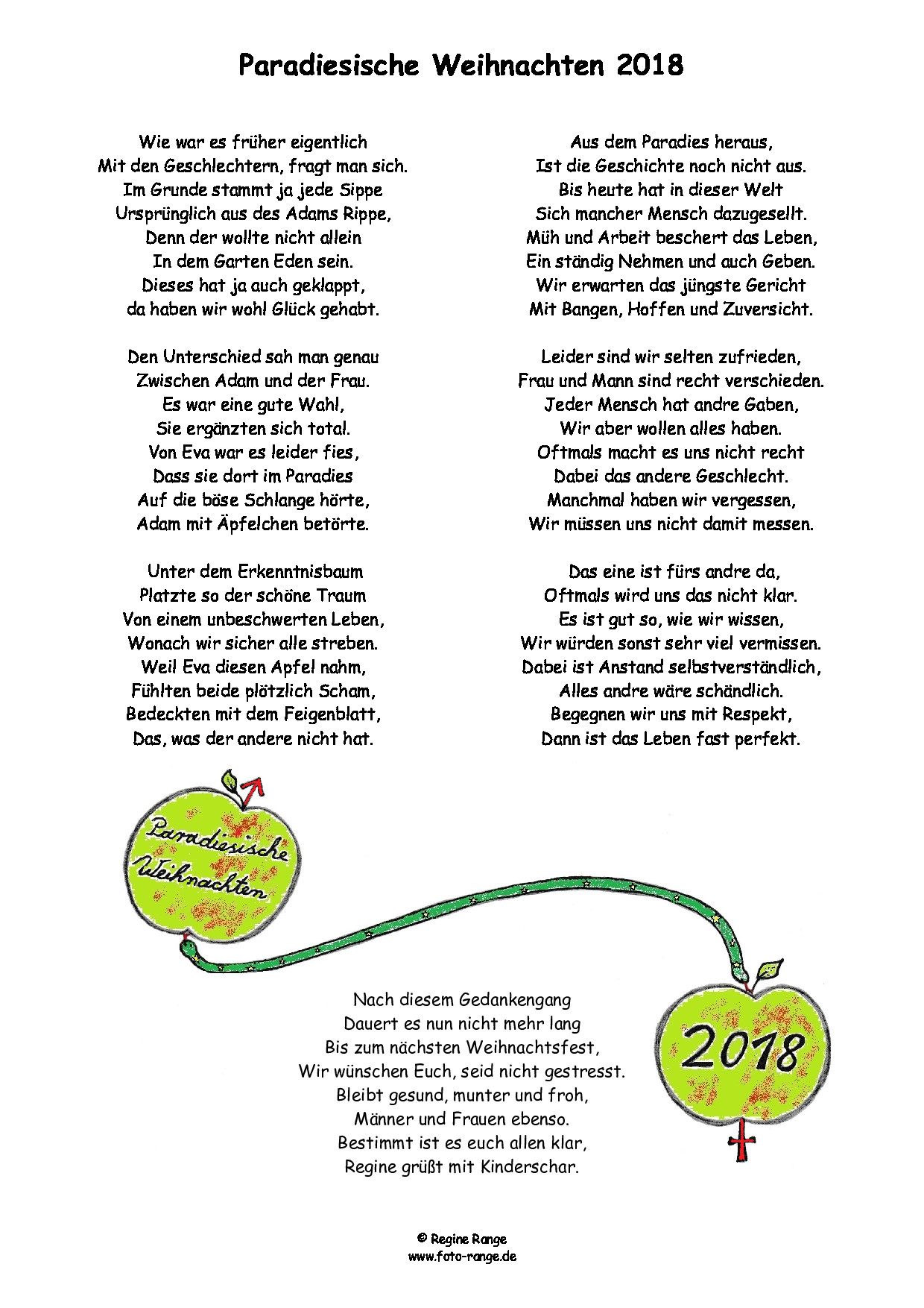 Weihnachtsgedicht Paradiesisch Weihnachten aus dem Jahr 2018.