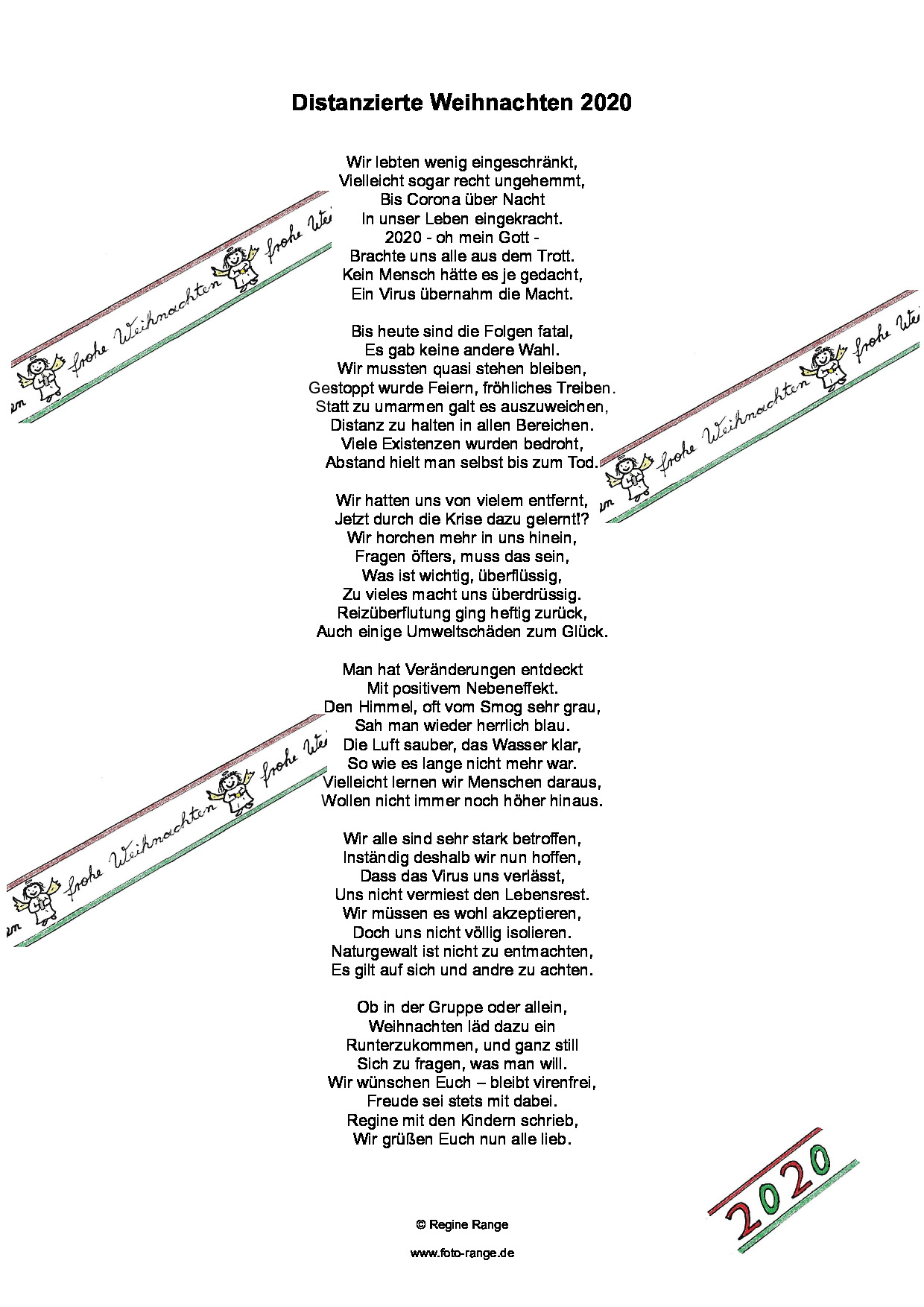 Weihnachtsgedicht Distanzierte Weihnachten aus dem Jahr 2020.